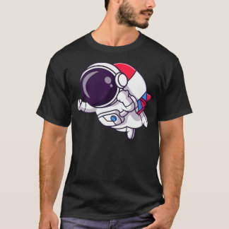 T-shirt Un Cute Astronaut Qui Vols Avec Un Dessin De Rocke