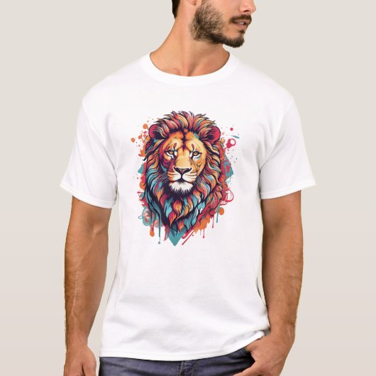 T-shirt Un design graphique psychédélique avec un lion (Devant)
