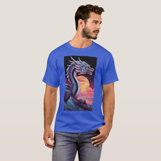 T-shirt un dragon d'argent sur un arrière - plan noir avec (Devant entier)