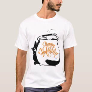 T-shirt Un drôle de chat derrière Cauldron, Happy Hallowee