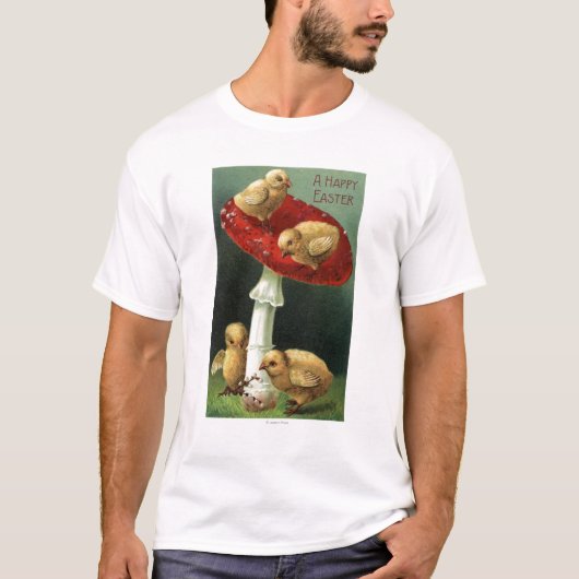 T-shirt Un EasterChicks heureux sur le champignon rouge (Devant)