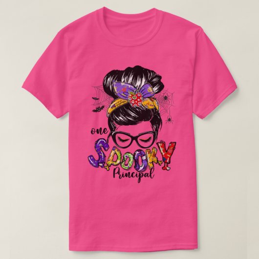 T-shirt Un Éffrayant principal Messy Bun Happy Halloween G (Design devant)