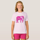 T-shirt Un éléphant indien dans un style arabesque rose Fu (Devant entier)
