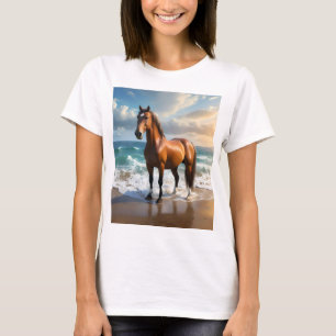 T-shirt Un Étonnant Cheval Brown Sur La Plage,