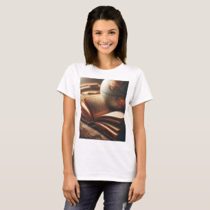 T-shirt un globe se trouve au-dessus d'un livre
