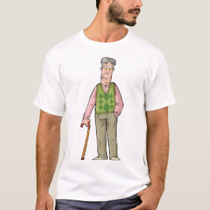 T-shirt Un Homme Âgé Avec Une Marche