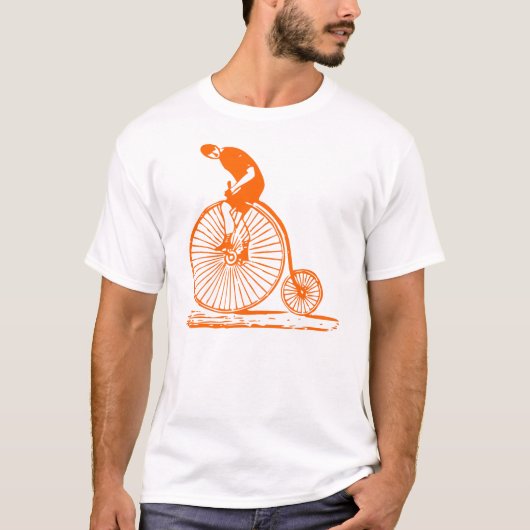 T-shirt Un homme sur un penny Farthing - Orange (Devant)