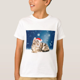 T-shirt Un joli chat portant un chapeau de Père Noël rouge