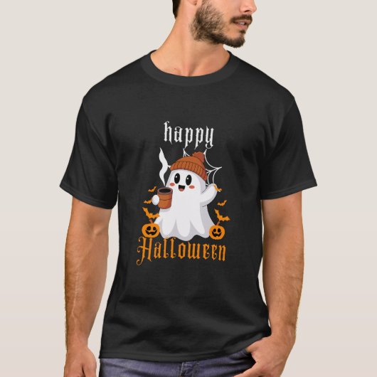 T-shirt Un joli fantôme d'Halloween avec café (Devant)