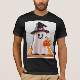 T-shirt Un joli fantôme d'Halloween avec Citrouille