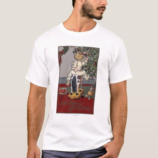 T-shirt Un joyeux ChristmasKid sur un cheval de basculage (Devant)