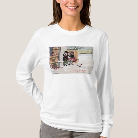 T-shirt Un joyeux ChristmasKids par la barrière (Devant)