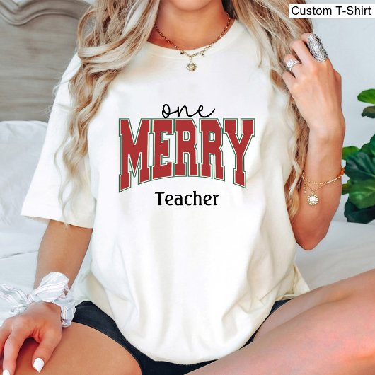 T-shirt Un joyeux enseignant Noël Nom Élégant Blanc