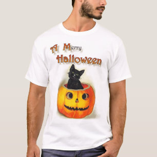 T-shirt "Un joyeux Halloween", chat noir et
