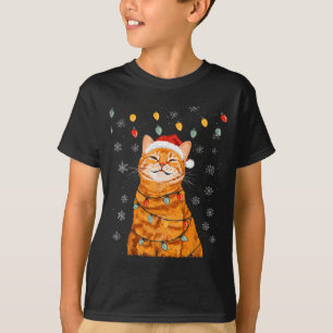 T-shirt Un joyeux Noël lumières flocon de neige chat roux