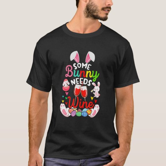 T-shirt Un Lapin A Besoin De Vin Drôle Jour de Pâques Lapi (Devant)