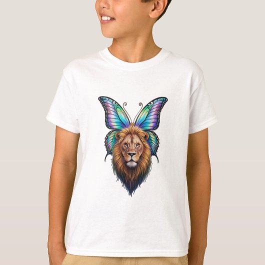 T-shirt Un lion aux ailes papillon. (Devant)