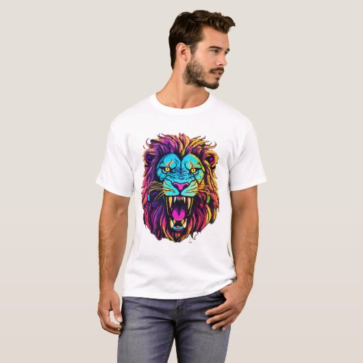 T-shirt Un lion en colère contre un serpent autour de lui (Devant entier)