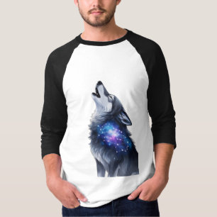 T-shirt Un loup hurle à une galaxie étoilée