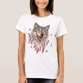 T-shirt Un loup souriant joyeux en plumes (Devant)