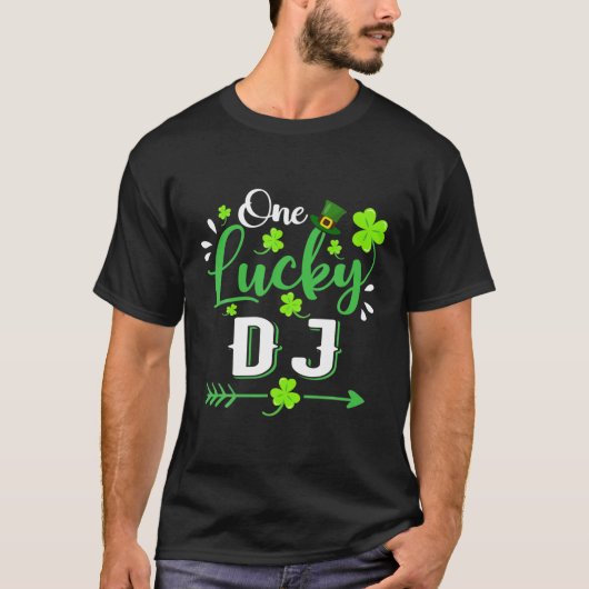 T-shirt Un Lucky DJ Music Shamrock Leprechaun Casquette St (Devant)