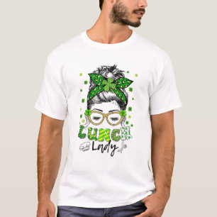T-shirt Un Lucky Lunch Lady Shamrock Messy Bun Funny St P