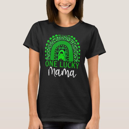 T-shirt Un Lucky Mama Leopard Rainbow Maman Life St Patric (Devant)