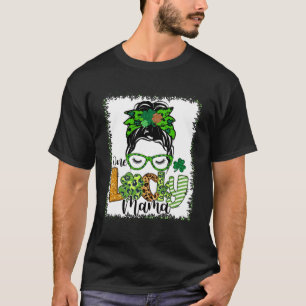 T-shirt Un Lucky Mama Messy Bun Leopard St Patrick s Day
