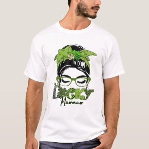 T-shirt Un Lucky Mawmaw Grand-mère Messy Bun Shamrock St P