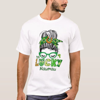 T-shirt Un Lucky Mawmaw Messy Bun Leopard St Patrick's Da