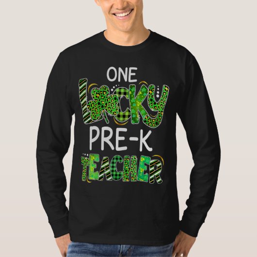 T-shirt Un Lucky PrK enseignant Shamrock Leopard Plaid Pat (Devant)