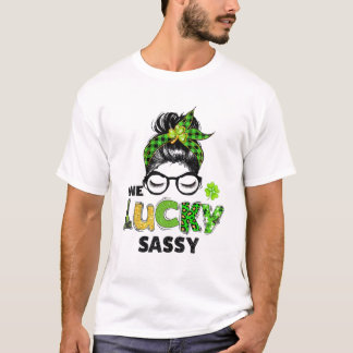 T-shirt Un Lucky Sassy Messy Bun Leopard St Patrick's Day