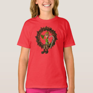 T-shirt Un Mâle Elfe En Vacances En Fête De Wreath