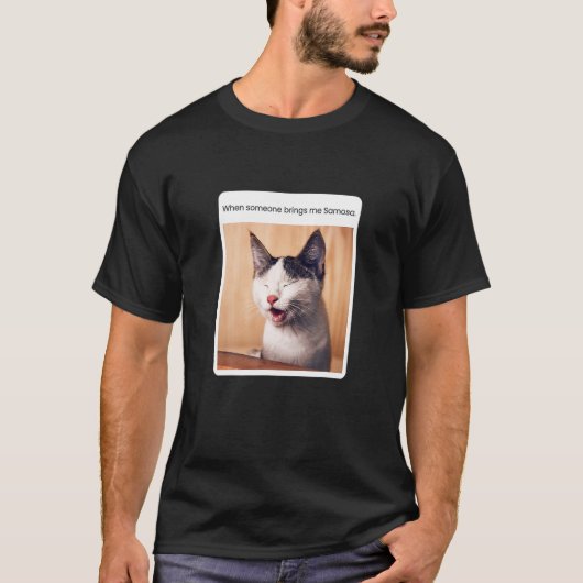 T-shirt Un Mème De Chat Quand Quelqu'Un M'Apporte Samosa (Devant)