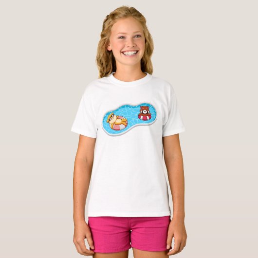 T-shirt Un mignon chat et un panda nagent dans la piscine (Devant entier)
