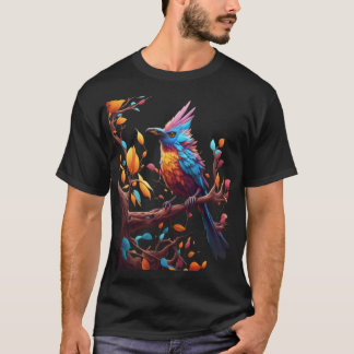 T-shirt Un oiseau coloré une branche d'arbre. Art vectorie