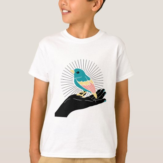 T-shirt un oiseau dans la main (Devant)