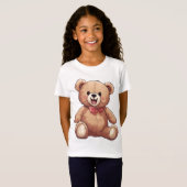 T-Shirt Un ours en peluche souriant avec une cravate à arc (Devant entier)