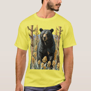 T-shirt Un Ours Noir Entouré De Fleur De Yucca 1