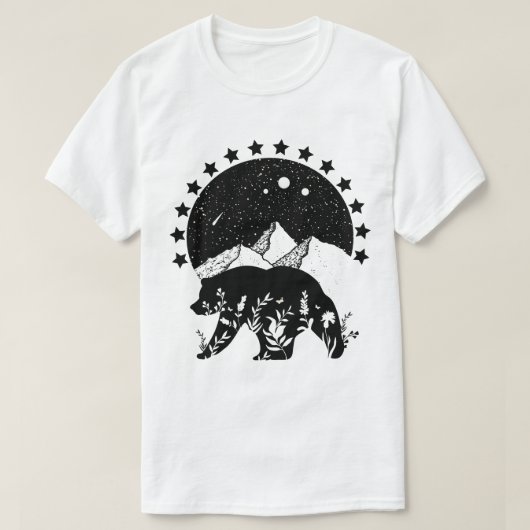 T-shirt Un ours noir marche au clair de lune (Design devant)
