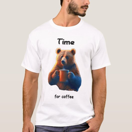T-shirt Un ours tient une tasse de café vapeur (Devant)