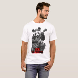 T-shirt Un panda dit : Le rock est la liberté sur un fond