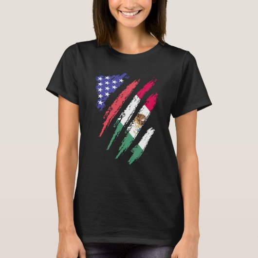 T-shirt Un Patriote Mexicain Américain Cultivé Coeur Drape (Devant)
