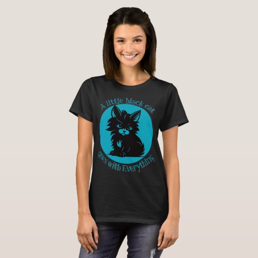 T-shirt Un petit chat noir accompagne Everything V2 (Devant entier)