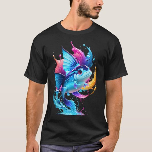 T-shirt Un poisson aux multiples couleurs volant (Devant)