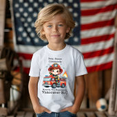 T-shirt Un pompier joyeux en action sur un camion lumineux