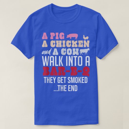 T-shirt Un poulet de porc et une vache marchent dans un ba (Design devant)