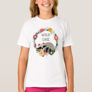 T-shirt Un raton laveur floral sauvage de guirlande