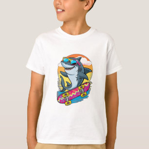 T-shirt Un requin portant des lunettes de soleil, chevauch