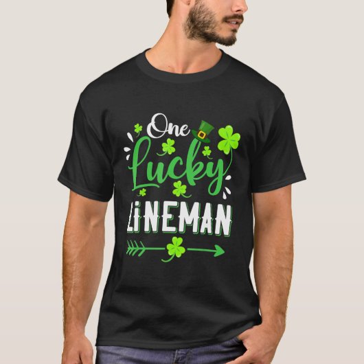 T-shirt Un Shamrock Lucky Lineman Leprechaun Casquette St (Devant)